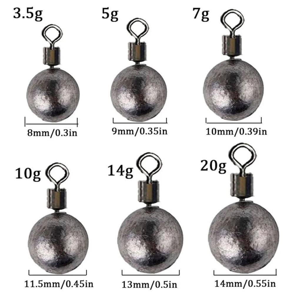 JUNIPER 10 ชิ้น Drop Shot ชุดน้ําหนักตะกั่ว 3.5/5/7/10/14/20 กรัม Sinkers ทรงกลมหมุน 360° ทนทาน เครื่องจมตกปลาแบบดรอปช็อต รูปที่ 2