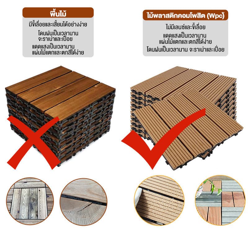 แผ่นปูพื้นไม้แท้ 30x30cm สำหรับตกแต่งสวนและบ้าน รูปที่ 7