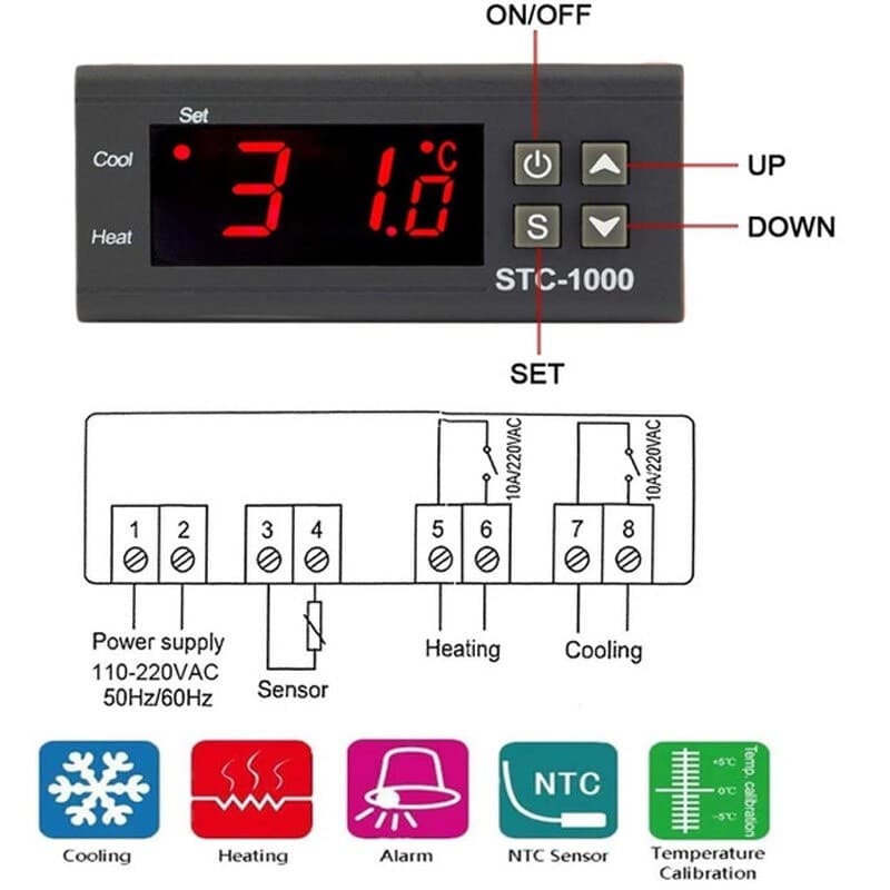 STC-1000 AC 110-220Vเครื่องควบคุมอุณหภูมิ เครื่องวัดอุณหภูมิ ตัวควบคุมอุณหภูมิ ต่ำ-สูง หน้าจอดิจิตอล วัดอุณหภูมิ ควบคุ รูปที่ 3