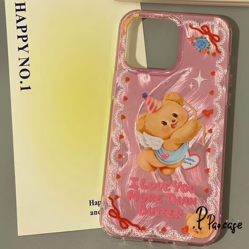 เคส สำหรับ IPhone 11 16 14 13 12 15 Pro Max XR 6 7 16 6S 8 Max X XS Plus SE 2020 เคสเส้นด้ายขนนกเทวดาเนยน่ารักสร้างสรรค์ รูปที่ 2