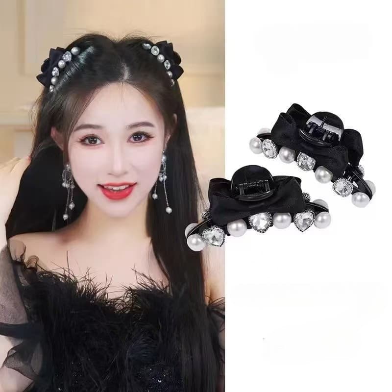 High-end Elegant Bow กิ๊บติดผมหญิงด้านข้าง Bangs คลิปหน้าผาก Hairpin คลิป Influencer Pearl Rhinestone คลิป รูปที่ 2