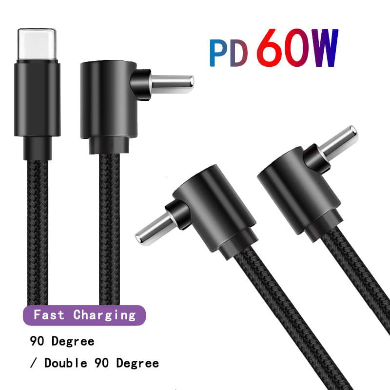 0.25 M/0.5 M/1 M/2 M 90 องศาข้อศอก USB Type C ถึง Type C สายชาร์จ PD 60W Fast Charge ข้อมูล Sync สําหรับ Samsung S24 S23 S22 S21 Ultra Plus รูปที่ 1