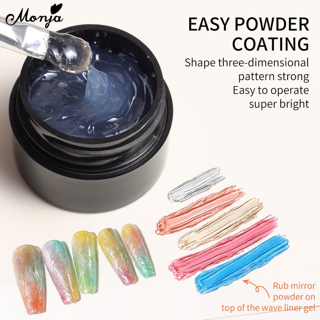 Monja 5ml Wave Liner Gel Molding Polish สําหรับ ภาพวาดรูปแบบน้ําสามารถใช้กับกระจกผงเล็บเครื่องมือ รูปที่ 4