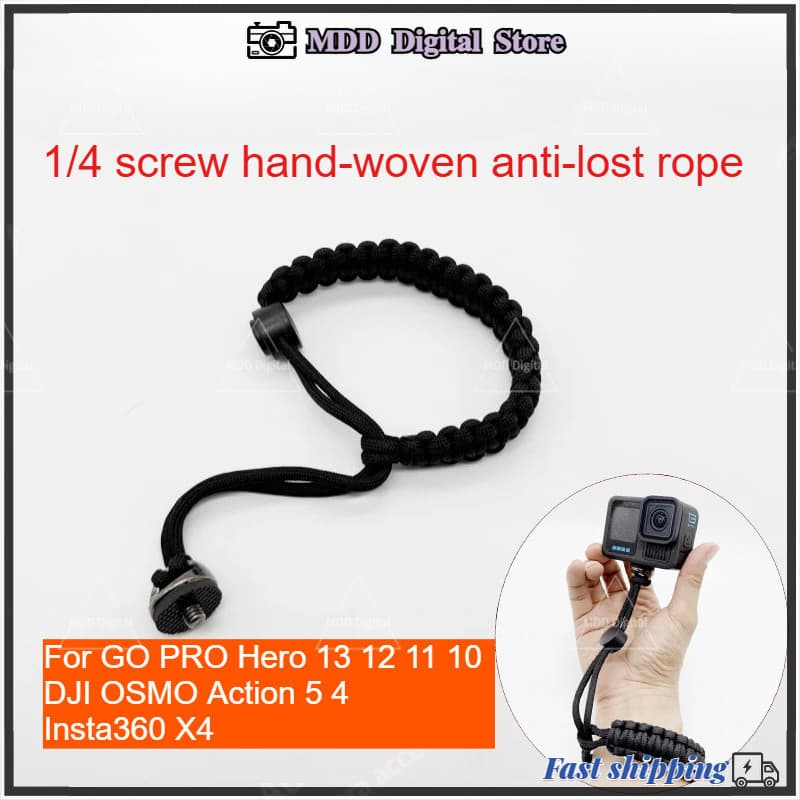 สายรัดข้อมือ สานป้องกันการสูญหาย + สกรู 1/4 ชิ้นสําหรับ GO PRO Hero DJI OSMO Action Insta360 X4 รูปที่ 1