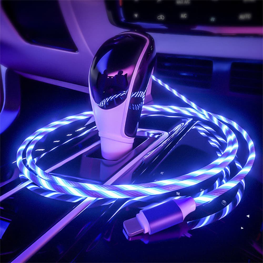 3A LED Glow USB Cable 1M – สายชาร์จน้ําไหลส่องสว่างสําหรับ Micro USB และ Type-C, สายเคเบิลข้อมูลชาร์จเร็ว รูปที่ 2