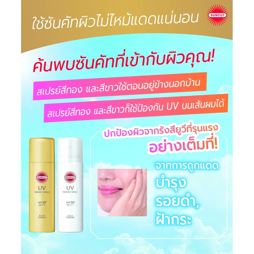 MORITOMO Official - SUNCUT Uv Protect Spray SPF50+ Pa++++ 60 g / สเปรย์กันแดด สูตรแห้งเร็ว ลื่นสบาย ไม่เหนอะหนะผิว รูปที่ 4