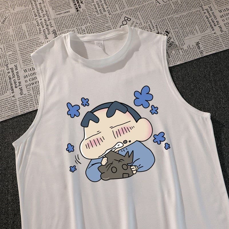 เสื้อแขนกุดชายหญิง สกรีนลายชินจัง มี 4 ลาย ขาว-ดำ OP รูปที่ 4