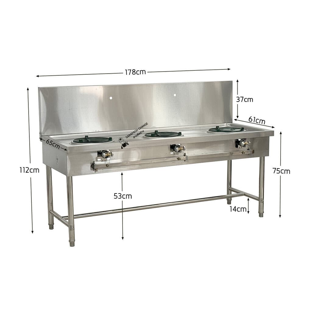 เตาแก๊สสแตนเลส3หัว หัวเตาKB5 KB7 KB8 แรงดันสูง Stainless high pressure frying stove รูปที่ 2