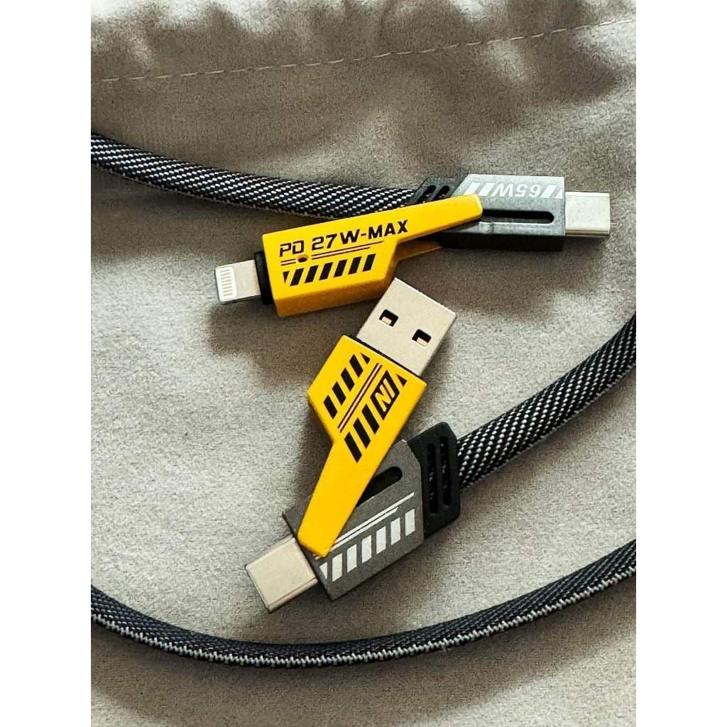 สายชาร์จเมชาสีเหลือง 4in1 ชาร์จเร็ว 65W/PD27W พอร์ตUSB/Type-c/ip/Micro USB ชาร์จเต็ม 60% ใน 15 นาที รองรับ iP 15 14 13 รูปที่ 9