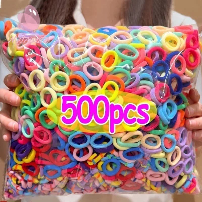 100-500 ชิ้นที่มีสีสัน Basic ไนลอน Ealstic ผม Ties สําหรับสาวผมหางม้าถือ Scrunchie ยาง Band เด็ก Basic อุปกรณ์เสริมผม รูปที่ 1