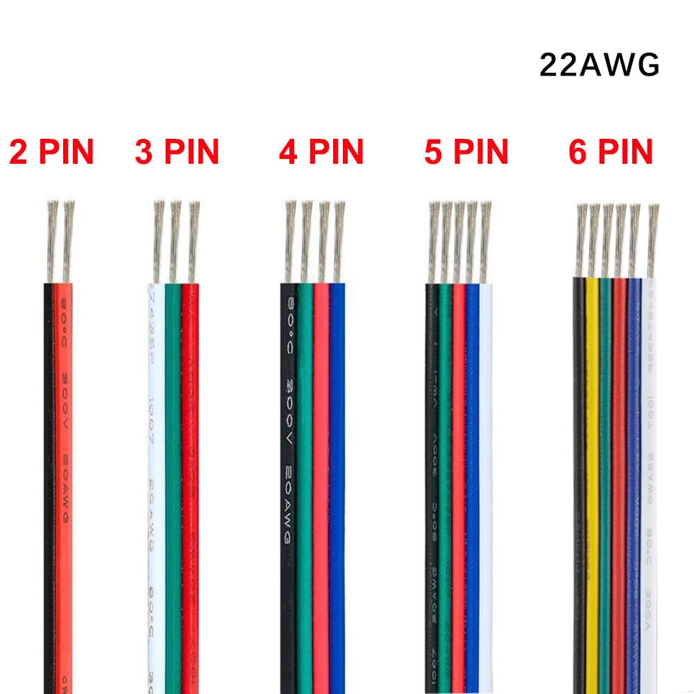 5 M/10 M 22AWG LED Strip Connector 2pin/3pin/4pin/5pin/6pin สายไฟสําหรับ WS2812B WS2811 5050 2835 5730 LED Strip Light รูปที่ 1