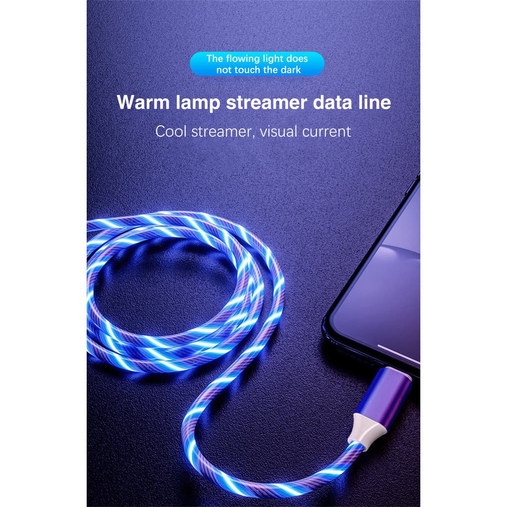 3A LED Glow USB Cable 1M – สายชาร์จน้ําไหลส่องสว่างสําหรับ Micro USB และ Type-C, สายเคเบิลข้อมูลชาร์จเร็ว รูปที่ 5