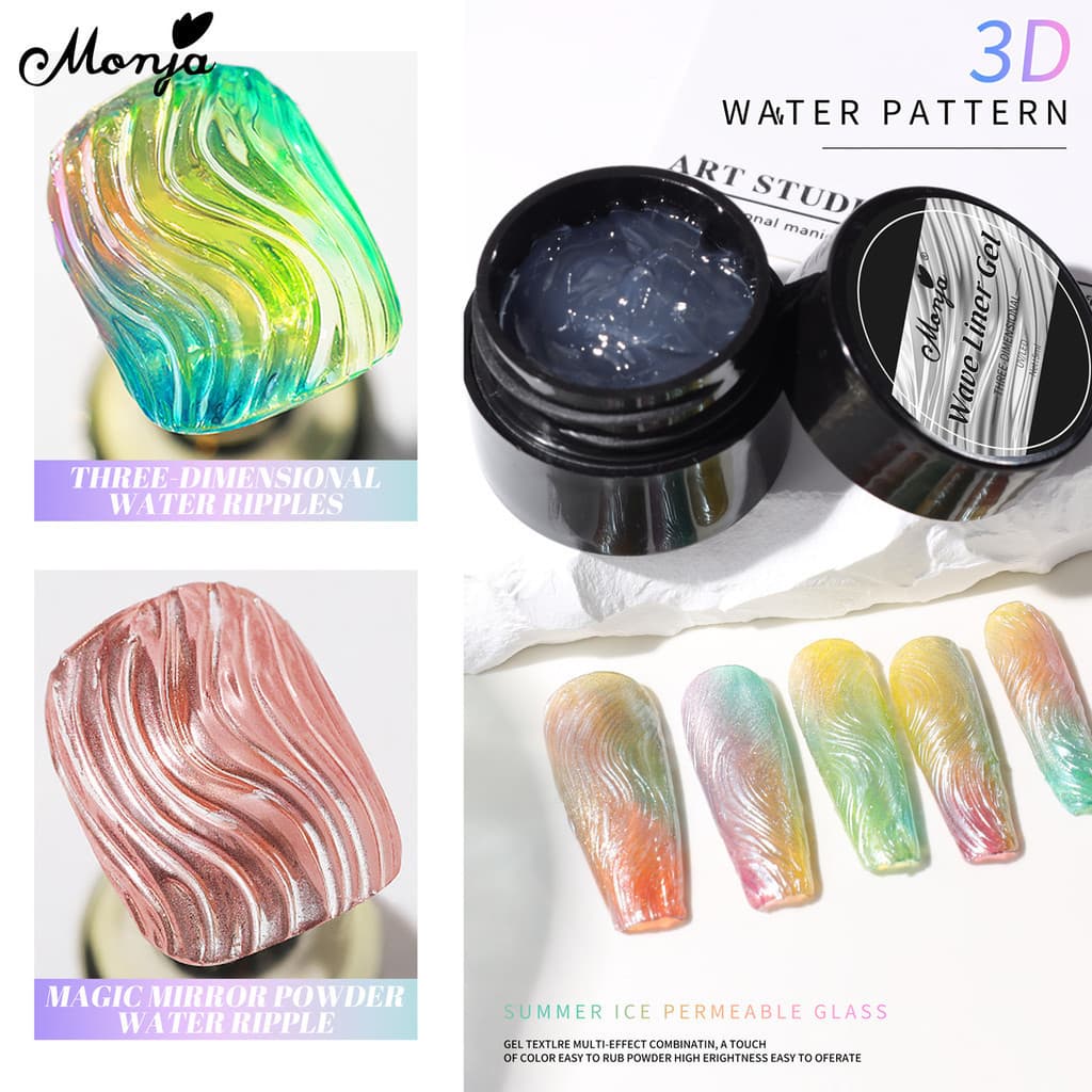 Monja 5ml Wave Liner Gel Molding Polish สําหรับ ภาพวาดรูปแบบน้ําสามารถใช้กับกระจกผงเล็บเครื่องมือ รูปที่ 2