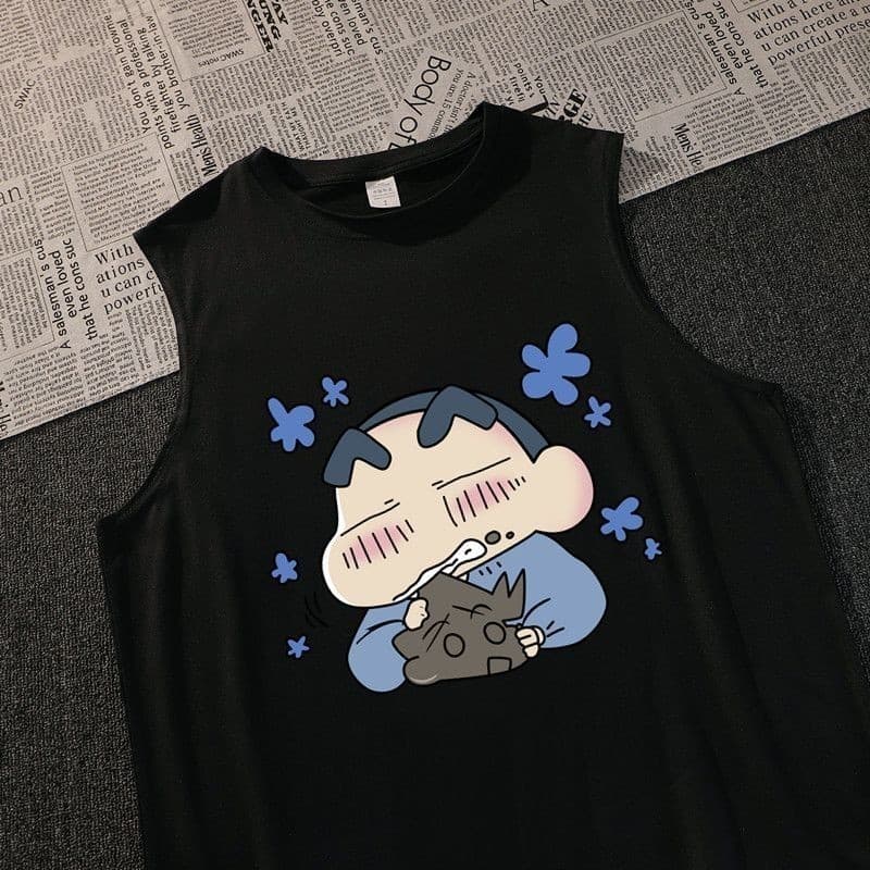 เสื้อแขนกุดชายหญิง สกรีนลายชินจัง มี 4 ลาย ขาว-ดำ OP รูปที่ 5