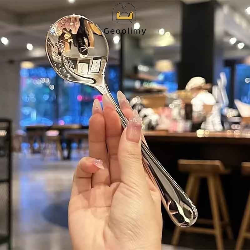 ช้อนกลมด้ามยาว ช้อนซุปสเตนเลส สไตล์เกาหลี ด้ามจับยาว สําหรับโรงแรม ห้องครัว บ้าน ครัว เครื่องมือสําคัญ Geoo รูปที่ 3
