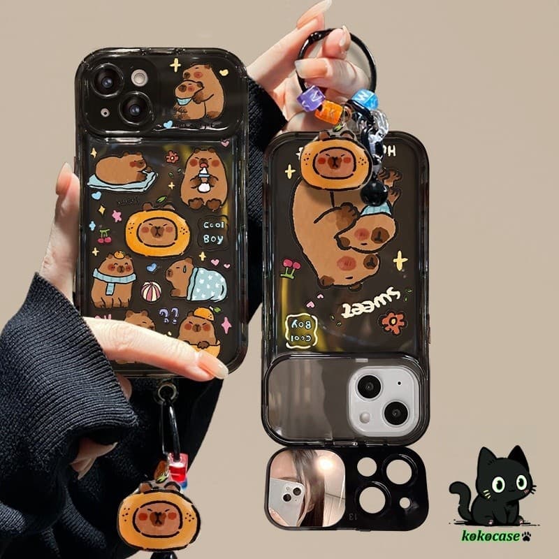 GOOD CASEสินค้า1บาท IPHONE 11 13 15 14 12 Pro Max 15 14 7 8 Plus X XR XS MAX หนูแฮมสเตอร์น่ารักพลิกกรณีโทรศัพท์กระจก รูปที่ 2