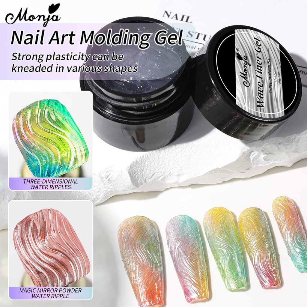 Monja 5ml Wave Liner Gel Molding Polish สําหรับ ภาพวาดรูปแบบน้ําสามารถใช้กับกระจกผงเล็บเครื่องมือ รูปที่ 1