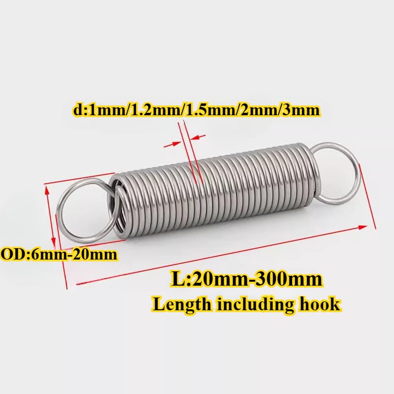 304 สแตนเลส, สปริงแรงดึง, สปริงแรงดึงพร้อมตะขอ (WD1mm/1.2mm/1.5mm/2mm/3mm * OD6mm-20mm * L20mm-300mm) สินค้าทั้งหมดในสต็อก สปริงแรงดึง รูปที่ 3