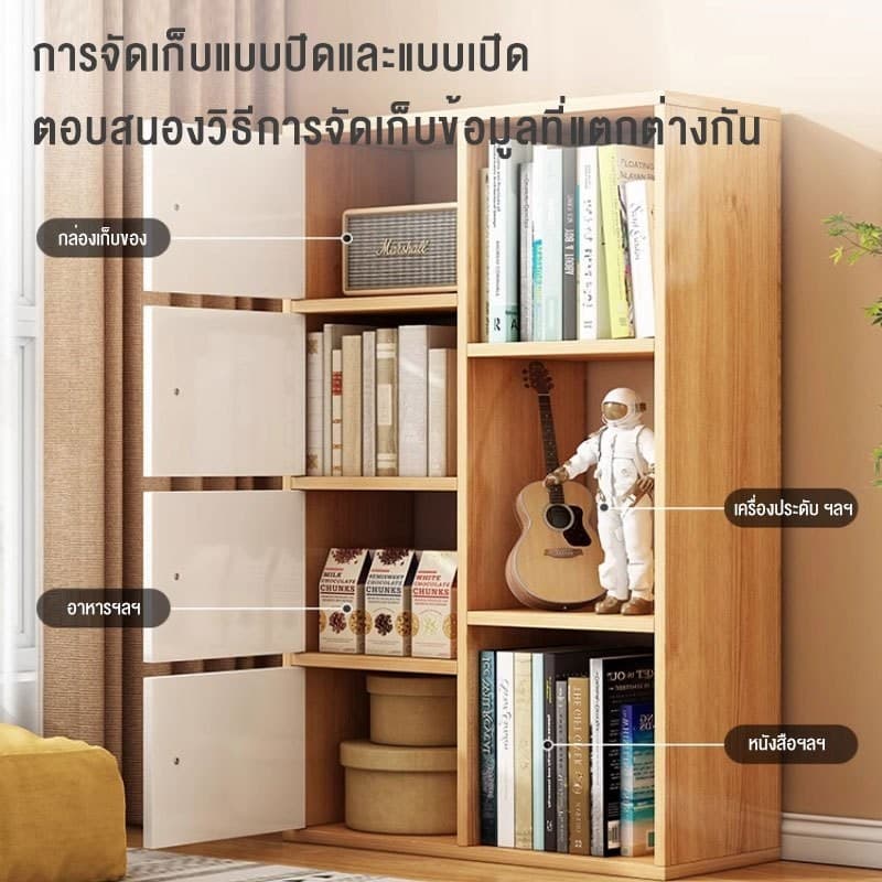 TTM ตู้เก็บของ ทำจากไม้ มีแผงประตู 90/120CM อเนกประสงค์ ความจุขนาดใหญ่ ชั้นวางหนังสือ รูปที่ 4