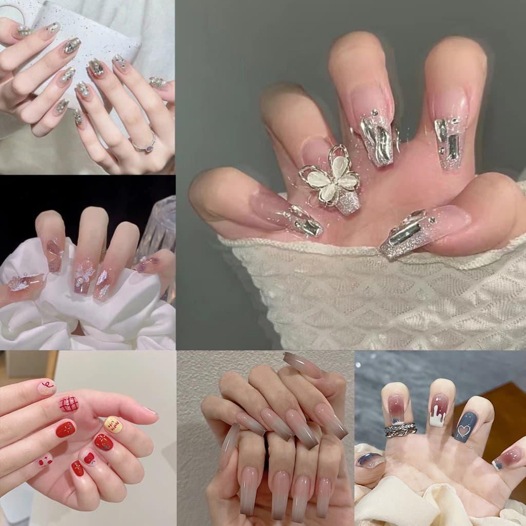 ใหม่free Glue2025 ใหม่ล่าสุด 24 ชิ้น French Nail Art ปลอม Nais ชุดกาวอะคริลิคเล็บเต็ม COD รูปที่ 1