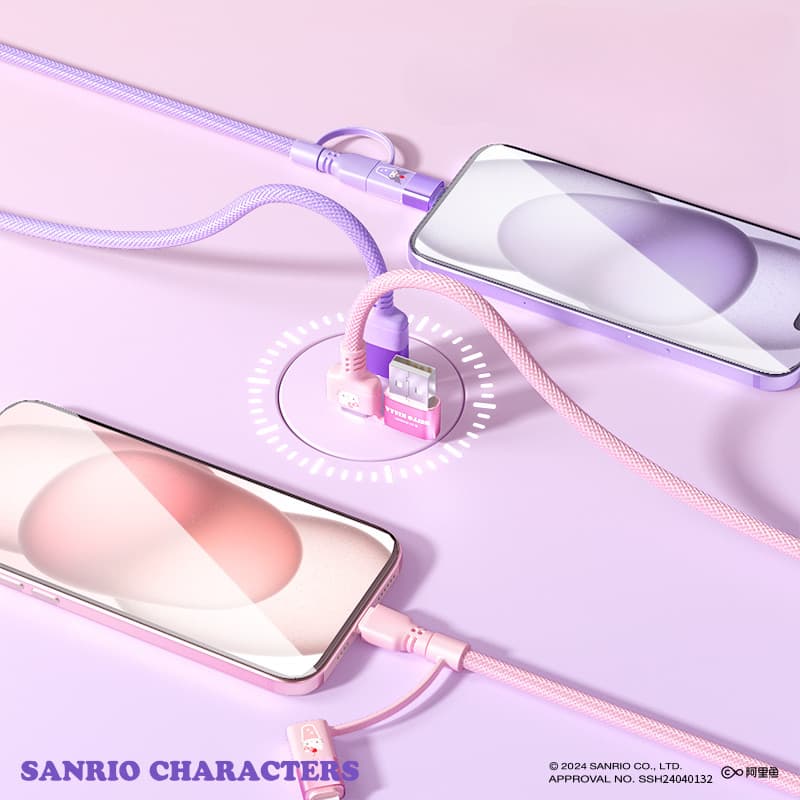 Sanrio SS-592 4-in-1 Fast Charging Data Cable Hello Kitty Kuromi Pochacco Cinnamoroll Type-C To Type-C อินเทอร์เฟซแบบพกพาสีชมพูน่ารัก 20W Super Flash PD สายชาร์จ รูปที่ 4