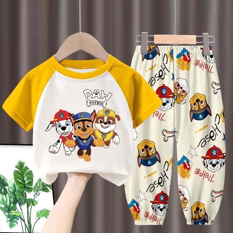ชุดเด็กชายเสื้อยืดแขนสั้น Paw Patrol + กางเกงผ้าไหมน้ําแข็ง ชุดฤดูร้อน 2 ชิ้น รูปที่ 5