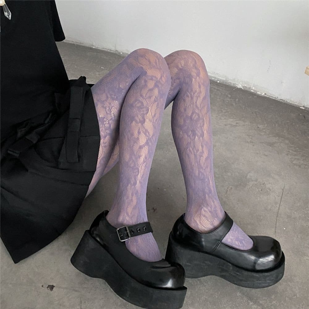 แฟชั ่ นดอกไม ้ เย ็ บปักถักร ้ อยตาข ่ าย Hollow Out เซ ็ กซี ่ Pantyhose ผู ้ หญิงตกปลาสุทธิ Tights Cool สาวสี Hipster Y2k Harajuku ถุงน ่ อง รูปที่ 6