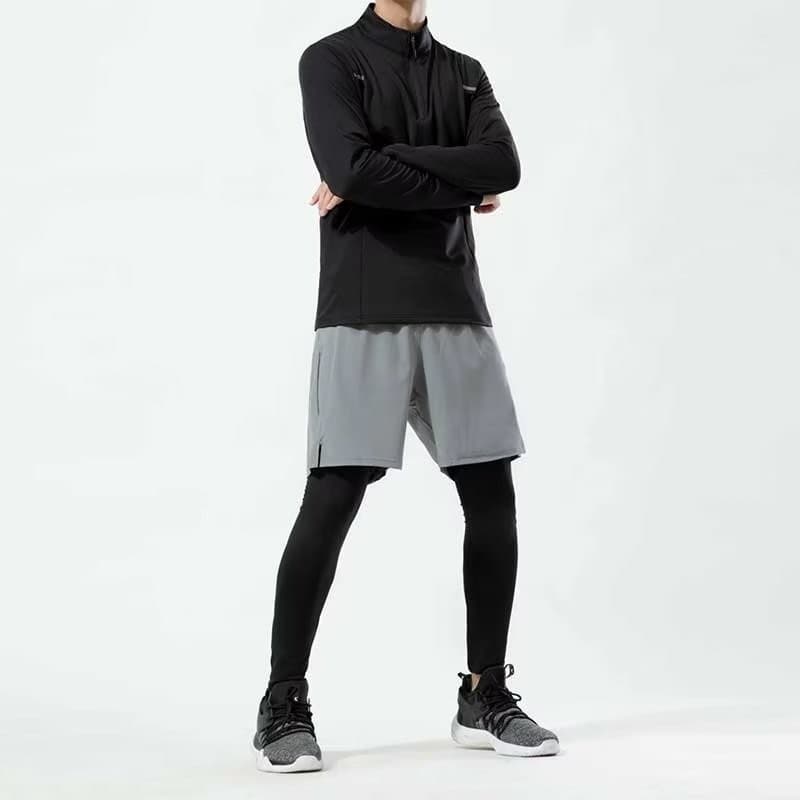 Unisex 2-in-1 วิ่งว่ายน้ํากางเกงขาสั้น Quick Dry 4-Way ยืดน้ําหนักเบาออกกําลังกาย Activewear บาสเกตบอลเทนนิสการฝึกอบรม Plus ขนาด M-5XL สีดําสีเทา รูปที่ 2