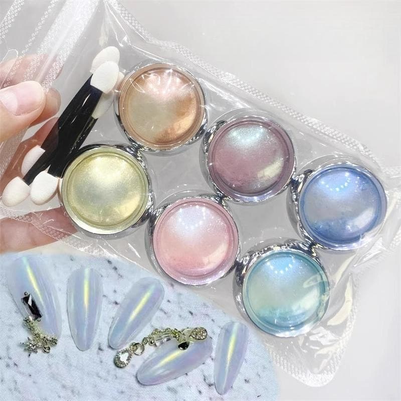 SHAKA สีทาเล็บเจล ผงเพชร 6 สี ออโรร่าเงากระจก สะท้อนแสงสวย เพ้นท์เล็บ แบบแช่ออก ติดทนนาน UV ทำเล็บ รูปที่ 5