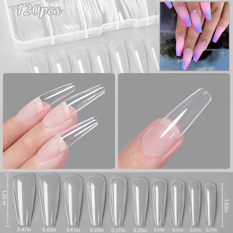 120 ชิ้น Full Cover Square Oval Transparent False Nail Tips - Soft Gel Tips เครื่องมือทําเล็บ รูปที่ 5