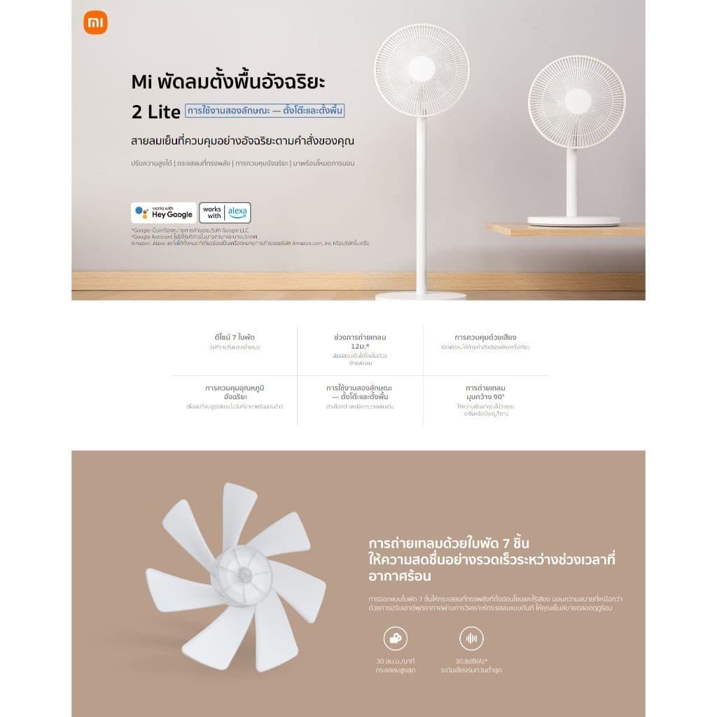 Xiaomi Smart Standing Fan 2 Lite /Tower Fan 2 พัดลมตั้งพื้นอัจฉริยะ | ปรับความสูงได้ | รองรับแอพ MiHome | ประหยัดพลังงาน รูปที่ 3