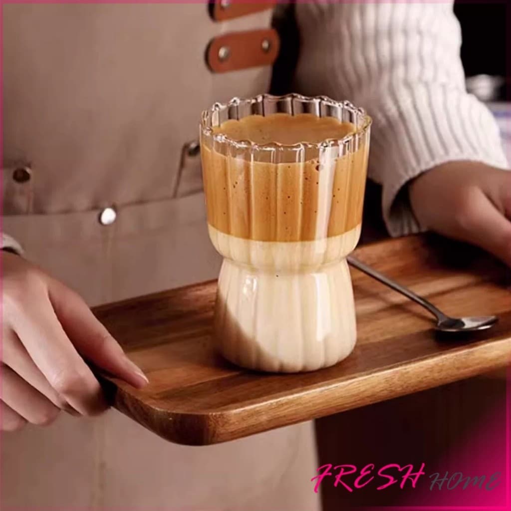Fresh ‌ถ้วยแก้วลายทางโปร่งใส - เครื่องดื่มที่ทนทานและมีสไตล์ สำหรับการใช้งานประจำวัน‌ Glass coffee cup รูปที่ 2