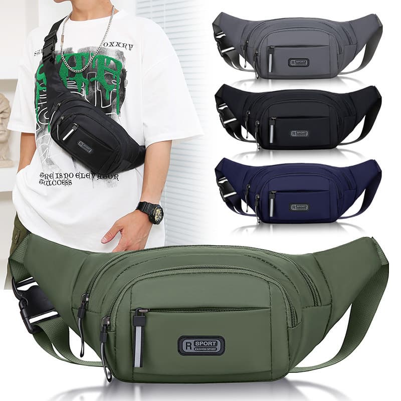 (w265)กระเป๋าคาดอกคาดเอว มี4ช่องซิป สไตส์เท่ ผ้าใบไนล่อนกันน้ำ
