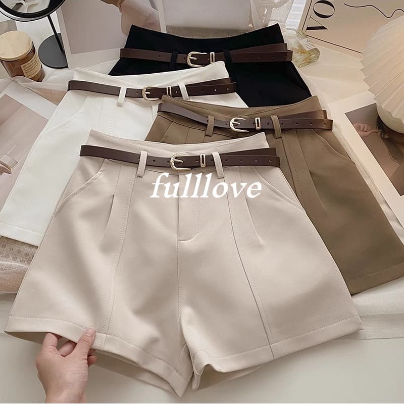 Fulllove กางเกงขาสั้นเอวสูง เสื้อผ้าผู้หญิง เวอร์ชันเกาหลี แฟชั่น รูปตัวหนึ่ง สีทึบ ขนาดใหญ่ ชุดสูท รูปที่ 1