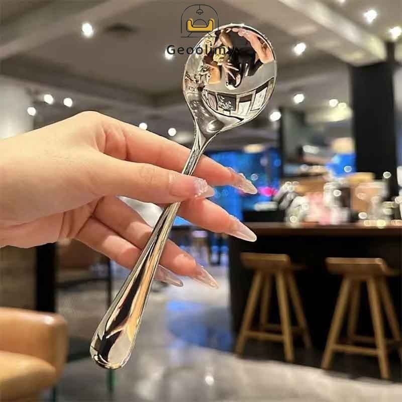 ช้อนกลมด้ามยาว ช้อนซุปสเตนเลส สไตล์เกาหลี ด้ามจับยาว สําหรับโรงแรม ห้องครัว บ้าน ครัว เครื่องมือสําคัญ Geoo รูปที่ 5