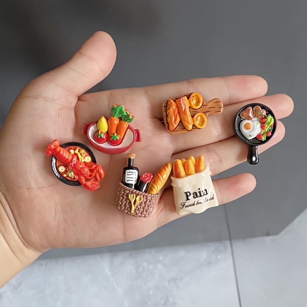 ชุดแม่เหล็กติดตู้เย็น 12 ชิ้น รูปทรงบาแกตต์และทาร์ตไข่ น่ารัก เหมาะสำหรับตกแต่งห้องครัว สำนักงาน และของขวัญ - พลาสติก ABS ทนทาน รูปทรงกลม รูปที่ 5