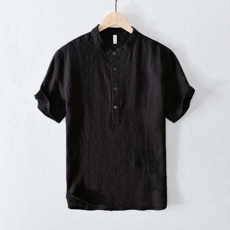Eershenshi เสื้อเชิ้ต Henley ผ้าลินินสีขาวมีสไตล์สําหรับผู้ชาย - ชุดลําลองแขนสั้นทรงหลวมฤดูร้อน รูปที่ 3