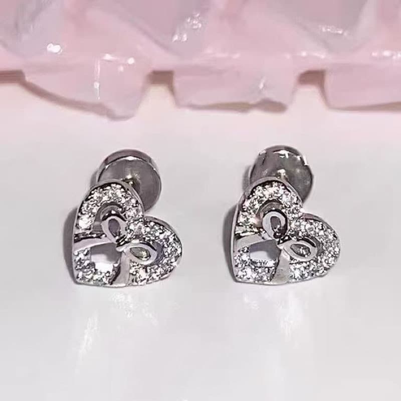 1 ชุดความงาม Rhinestone Heart Bowknot Earbone ต่างหูสําหรับผู้หญิง รูปที่ 5