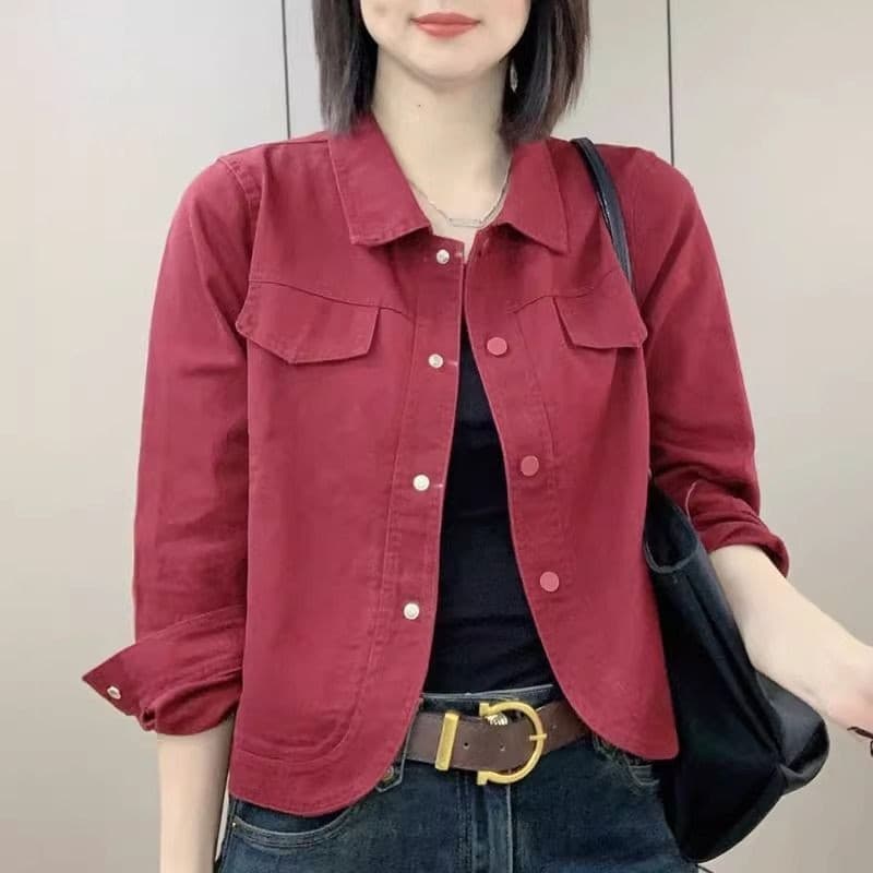 เสื้อแจ็คเก็ตสตรีฤดูใบไม้ผลิฤดูใบไม้ร่วงใหม่หญิงแฟชั่นบุคลิกภาพสแควร์คอสั้นเสื้อ รูปที่ 2