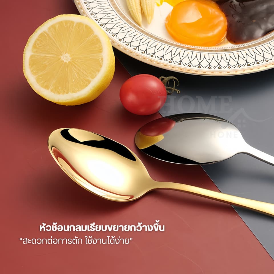 ชุดช้อนส้อมแสตนเลส ไร้สนิม ช้อนส้อมเกาหลี ไซส์ใหญ่มีน้ําหนัก ช้อนกลม ชุดช้อนกินข้าว จาน ชาม พกพา รูปที่ 6