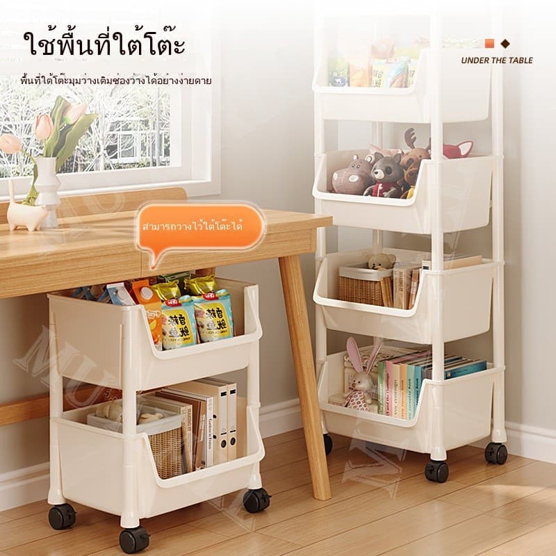ชั้นวางของพลาสติก 3/4/5ชั้นวางหนังสือ ในครัว ชั้นวางของล้อเลื่อน ชั้นวางเอนกประสงค์ ชั้นหนังสือ รูปที่ 2