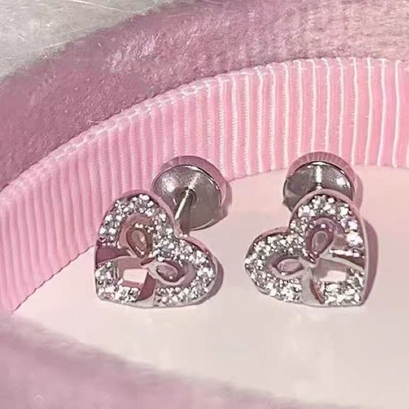1 ชุดความงาม Rhinestone Heart Bowknot Earbone ต่างหูสําหรับผู้หญิง รูปที่ 2