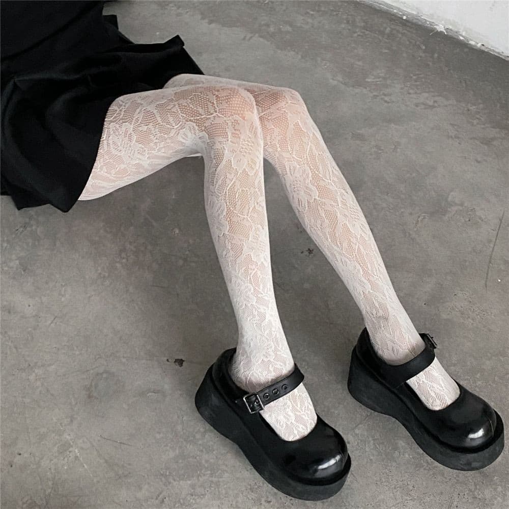 แฟชั ่ นดอกไม ้ เย ็ บปักถักร ้ อยตาข ่ าย Hollow Out เซ ็ กซี ่ Pantyhose ผู ้ หญิงตกปลาสุทธิ Tights Cool สาวสี Hipster Y2k Harajuku ถุงน ่ อง รูปที่ 3