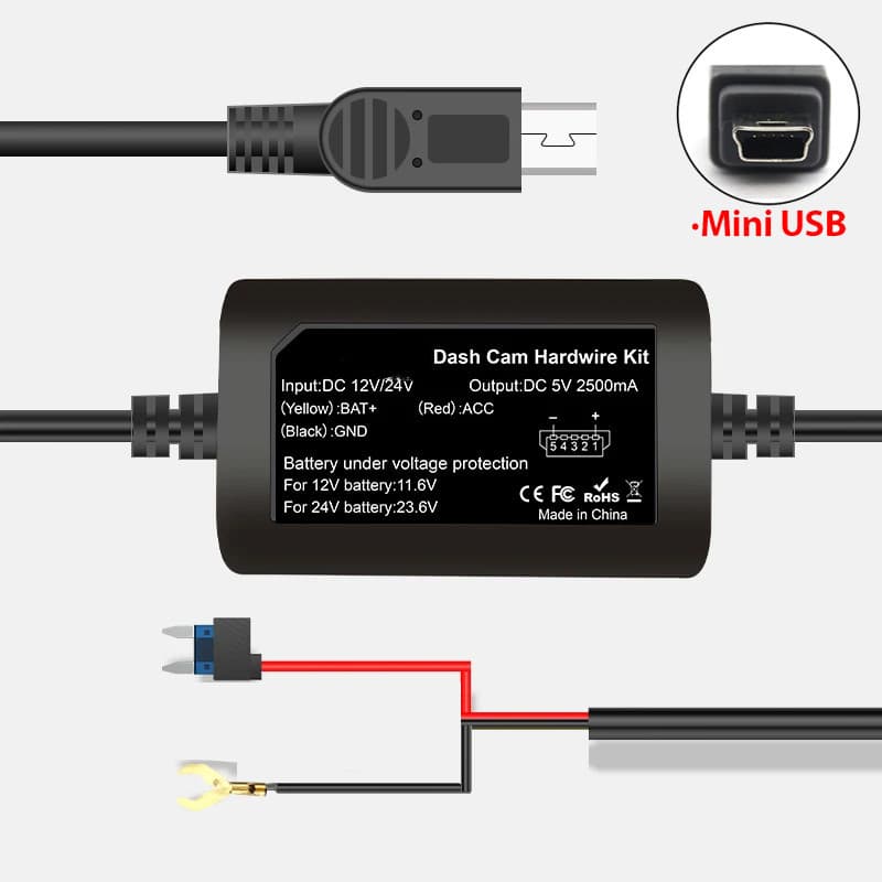 2/3 Core Car Hardwire Kit สําหรับรถยนต์ DVR Mini หรือ TYPE-C USB Car Charger สําหรับ Dash Cam Reaview กระจก 24H การตรวจสอบที่จอดรถ รูปที่ 7
