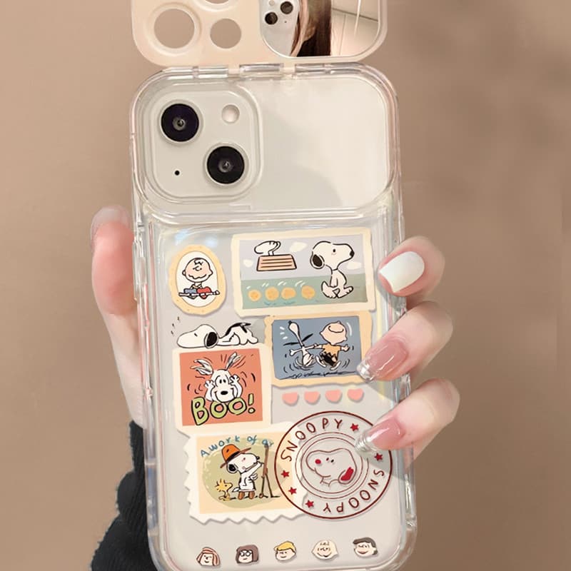 สำหรับ iPhone 11 15 14 13 12 Pro MAX 7 8 Plus X XR XS MAX เคส การ์ตูน สนูป กรณีโทรศัพท์กระจกพลิก ซิลิโคนนุ่ม TPU Case รูปที่ 8