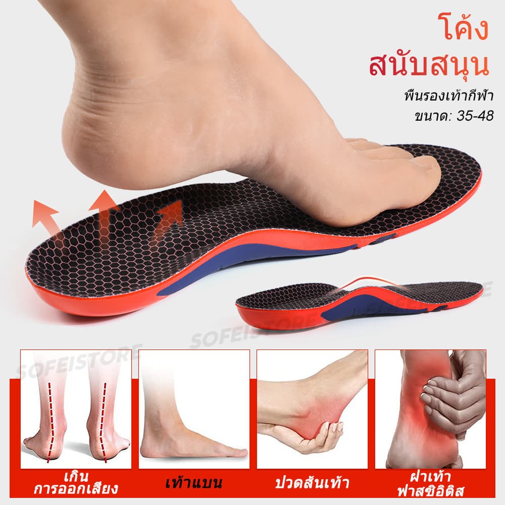 Poron พื้นรองเท้าแบบโค้งแบนดูดซับแรงกระแทกบรรเทาอาการปวดส้นเท้า1คู่ รูปที่ 3