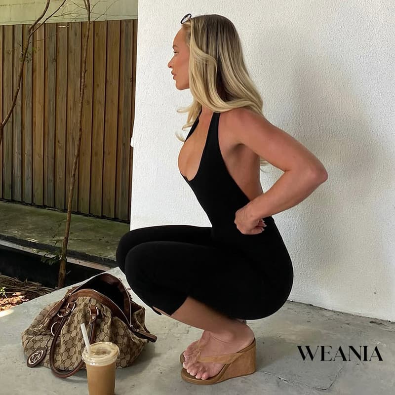 Weania ผู้หญิงฤดูร้อนBackless Halter ชุดจั๊มสูทเซ็กซี่ รูปที่ 5