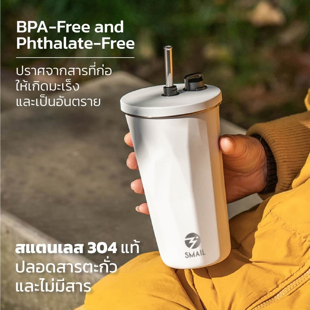 แก้วน้ำ สเตนเลส304 มีฝาปิด แก้วเก็บอุณหภูมิ ขนาด600ml ยี่ห้อSMAIL พร้อมหลอด สีทูโทน เก็บความเย็น ความร้อน รูปที่ 2