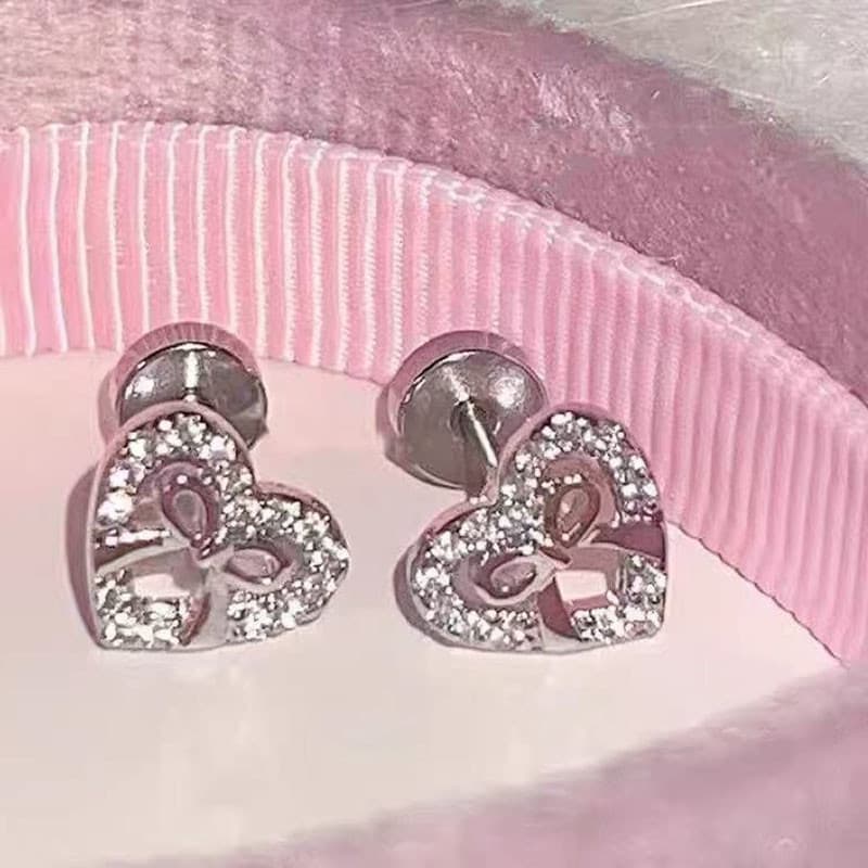1 ชุดความงาม Rhinestone Heart Bowknot Earbone ต่างหูสําหรับผู้หญิง รูปที่ 4