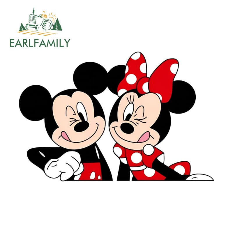 EARLFAMILY Mickey Mouse และ Minnie สติกเกอร์รถ Chibi รถจักรยานยนต์สเก็ตบอร์ด Trunk กันน้ําไวนิล Decal Scratch-Proof ตกแต่ง รูปที่ 1